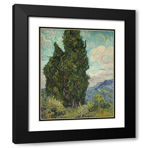 Van Gogh-Cypresses Black Modern Wood Framed Art Print with Double Matting by Vintage Apple Collection