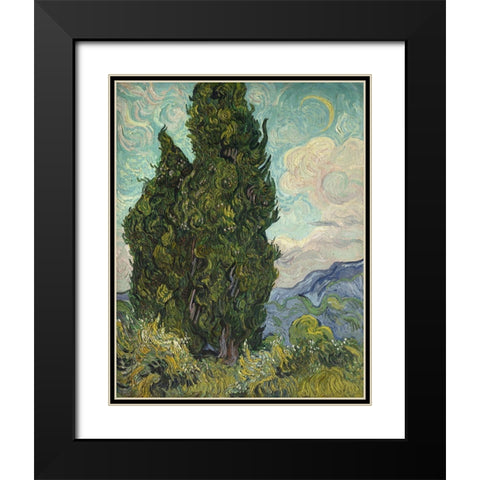 Van Gogh-Cypresses Black Modern Wood Framed Art Print with Double Matting by Vintage Apple Collection