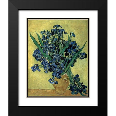 Van Gogh-Irises(1890) Black Modern Wood Framed Art Print with Double Matting by Vintage Apple Collection