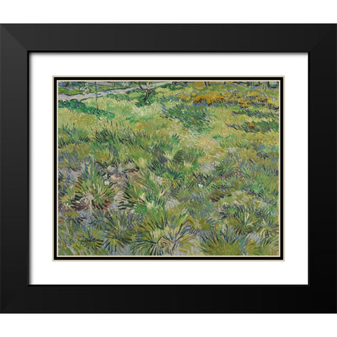 Van Gogh-Long Grass With Butterflies Black Modern Wood Framed Art Print with Double Matting by Vintage Apple Collection