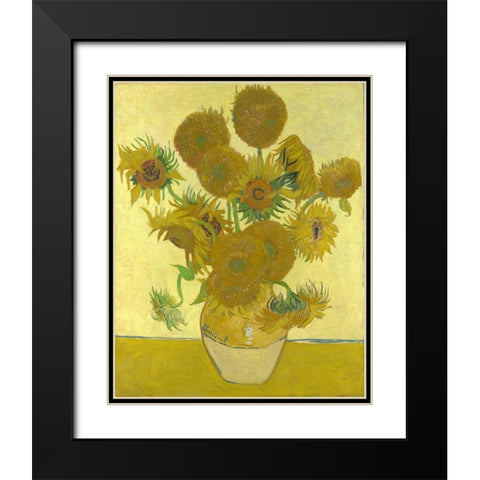 Van Gogh-Sunflowers Black Modern Wood Framed Art Print with Double Matting by Vintage Apple Collection