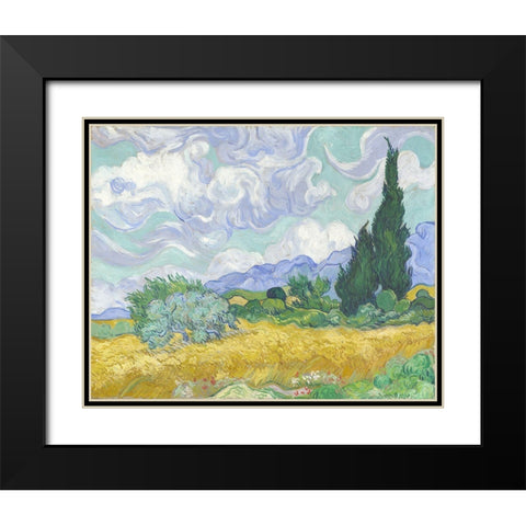 Van Gogh-Wheatfield with Cypress Black Modern Wood Framed Art Print with Double Matting by Vintage Apple Collection