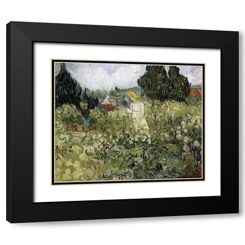 Van Gogh-Marguerite Gachet In The Garden Black Modern Wood Framed Art Print with Double Matting by Vintage Apple Collection