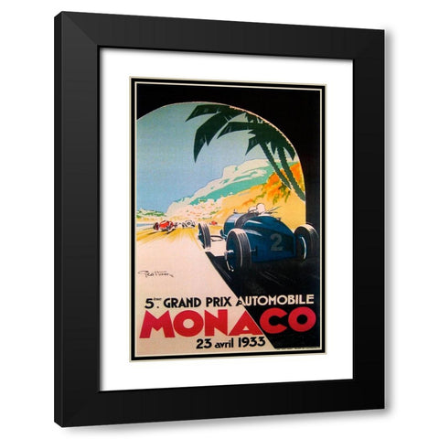 Grandprix Automobile Monaco 1933 Black Modern Wood Framed Art Print with Double Matting by Vintage Apple Collection