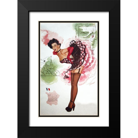 French Girl Black Modern Wood Framed Art Print with Double Matting by Vintage Apple Collection