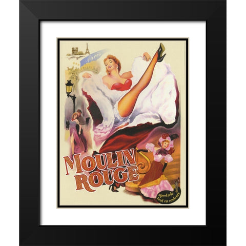 Moulin Rouge Paris Black Modern Wood Framed Art Print with Double Matting by Vintage Apple Collection