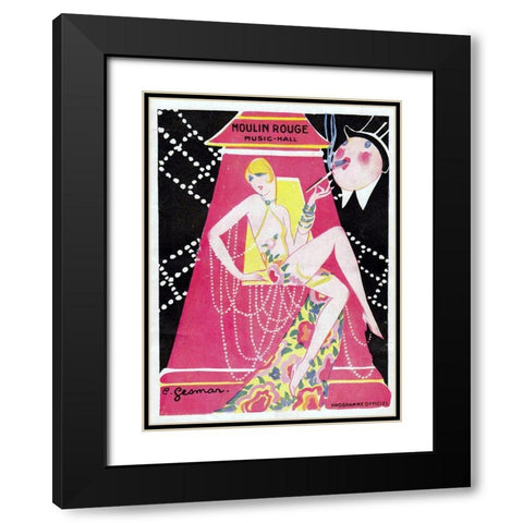Moulin Rouge Music Hall Black Modern Wood Framed Art Print with Double Matting by Vintage Apple Collection