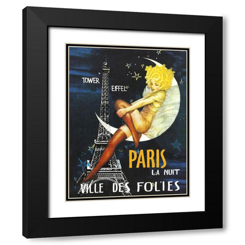 Paris Moon Black Modern Wood Framed Art Print with Double Matting by Vintage Apple Collection