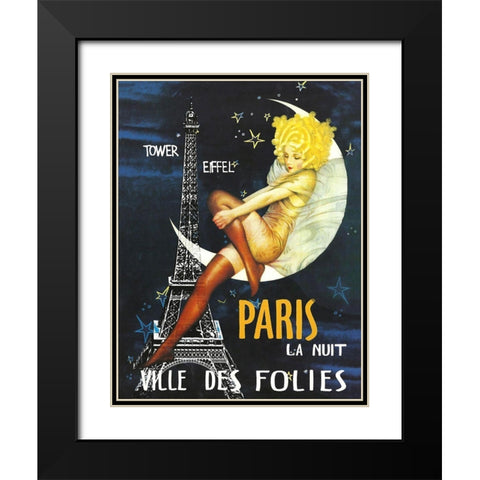Paris Moon Black Modern Wood Framed Art Print with Double Matting by Vintage Apple Collection