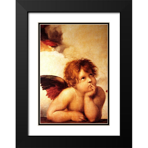 Classic Cherub Two Black Modern Wood Framed Art Print with Double Matting by Vintage Apple Collection