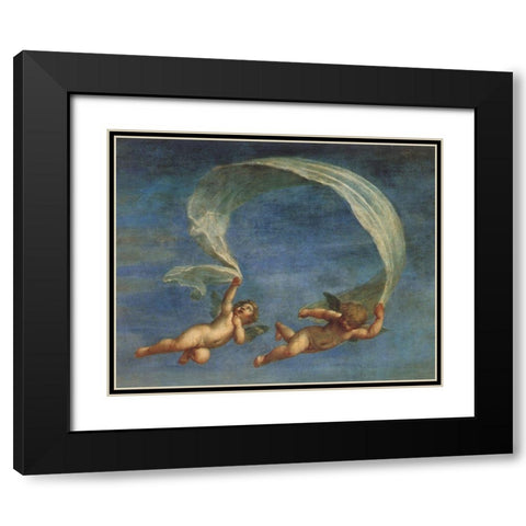 Two Angels Flying Black Modern Wood Framed Art Print with Double Matting by Vintage Apple Collection