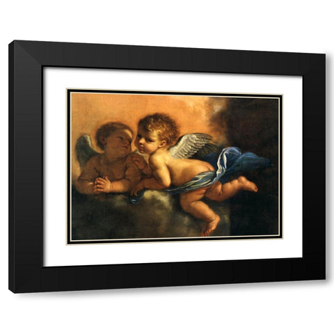 Two Angels Hands Clasped Black Modern Wood Framed Art Print with Double Matting by Vintage Apple Collection