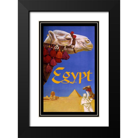Eqypt Camel Black Modern Wood Framed Art Print with Double Matting by Vintage Apple Collection
