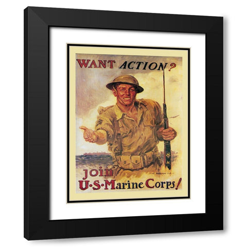 Mural Action Marines Black Modern Wood Framed Art Print with Double Matting by Vintage Apple Collection