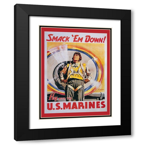 Mural Smackdown Marines Black Modern Wood Framed Art Print with Double Matting by Vintage Apple Collection