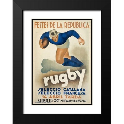 Rugby Black Modern Wood Framed Art Print with Double Matting by Vintage Apple Collection