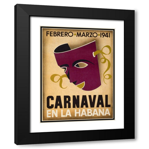Trav Carnaval Enla Habana Black Modern Wood Framed Art Print with Double Matting by Vintage Apple Collection