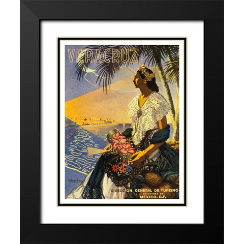 Veracruz Woman Black Modern Wood Framed Art Print with Double Matting by Vintage Apple Collection