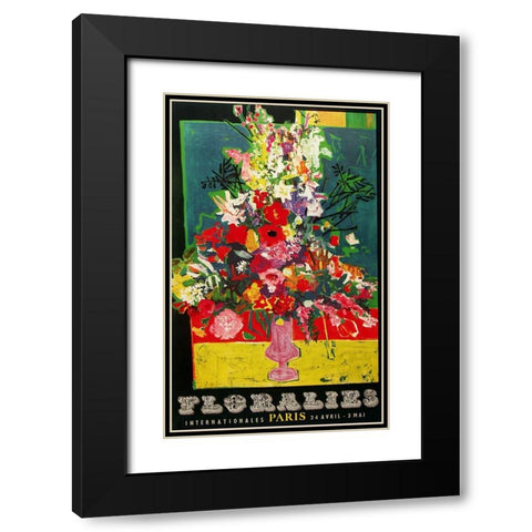 Flowersofparis Black Modern Wood Framed Art Print with Double Matting by Vintage Apple Collection