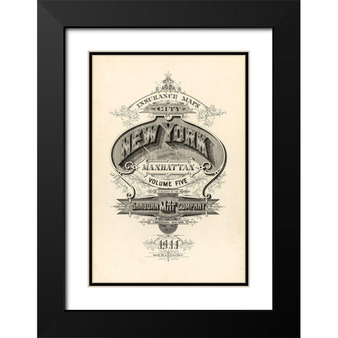 Vintage Map Ny Black Modern Wood Framed Art Print with Double Matting by Vintage Apple Collection