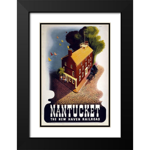 Nantucket Black Modern Wood Framed Art Print with Double Matting by Vintage Apple Collection