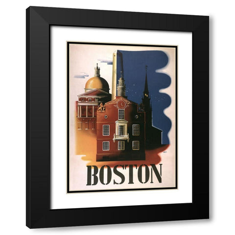 Boston Architecture Black Modern Wood Framed Art Print with Double Matting by Vintage Apple Collection