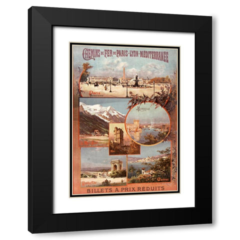 Chemins de Fer de Paris Lyon Black Modern Wood Framed Art Print with Double Matting by Vintage Apple Collection