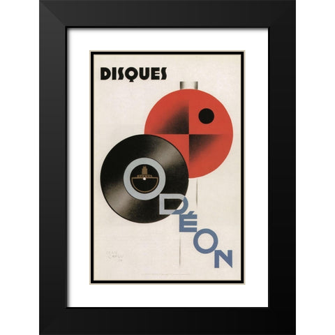 Discs Black Modern Wood Framed Art Print with Double Matting by Vintage Apple Collection