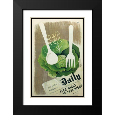 Eat Greens Black Modern Wood Framed Art Print with Double Matting by Vintage Apple Collection