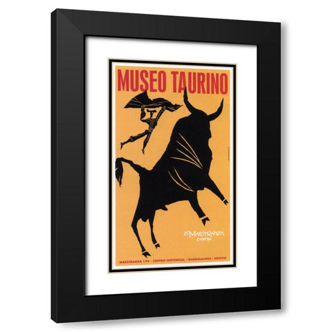 Museo Bull Black Modern Wood Framed Art Print with Double Matting by Vintage Apple Collection