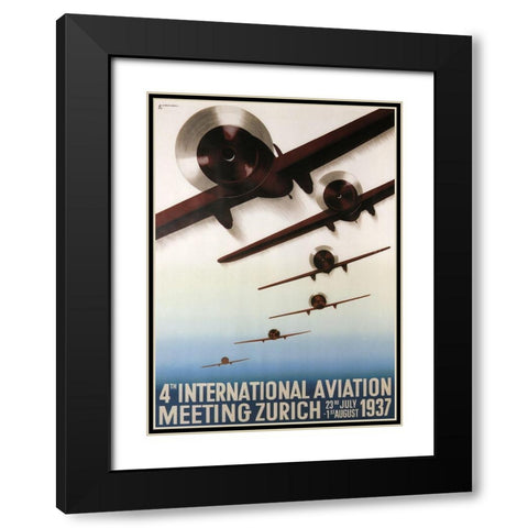 Aviation Zurich Black Modern Wood Framed Art Print with Double Matting by Vintage Apple Collection