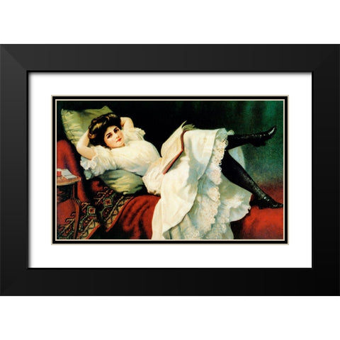 Beautiful Girl Laying On Couch Black Modern Wood Framed Art Print with Double Matting by Vintage Apple Collection