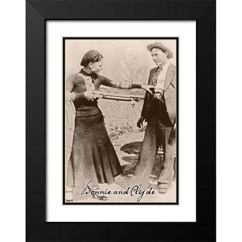 Bonnie And Clyde I Black Modern Wood Framed Art Print with Double Matting by Vintage Apple Collection