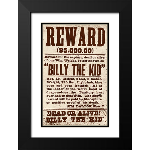 Reward Billy The Kid Black Modern Wood Framed Art Print with Double Matting by Vintage Apple Collection