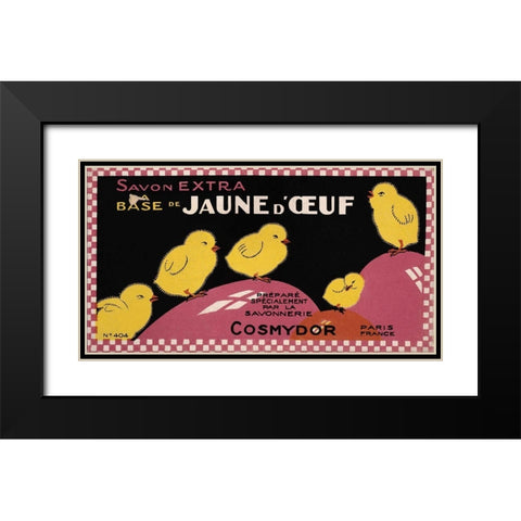 Savon Yellow Chicks Black Modern Wood Framed Art Print with Double Matting by Vintage Apple Collection
