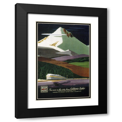 W Pacific Black Modern Wood Framed Art Print with Double Matting by Vintage Apple Collection