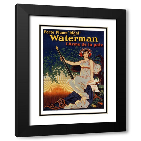 Waterman Pen Black Modern Wood Framed Art Print with Double Matting by Vintage Apple Collection