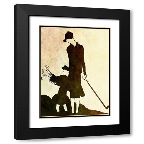 Flapper Golfer Lady Black Modern Wood Framed Art Print with Double Matting by Vintage Apple Collection