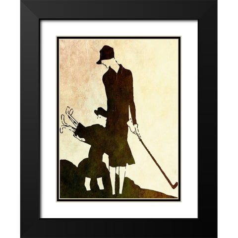 Flapper Golfer Lady Black Modern Wood Framed Art Print with Double Matting by Vintage Apple Collection