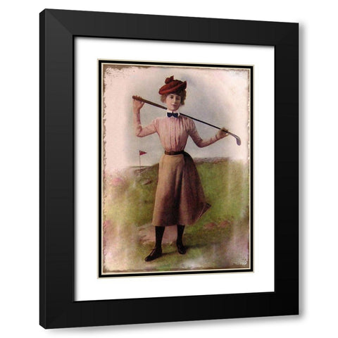 Vintage Lady Golfer Black Modern Wood Framed Art Print with Double Matting by Vintage Apple Collection