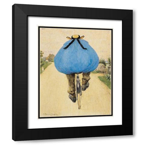 Blue Bicycle Rider Black Modern Wood Framed Art Print with Double Matting by Vintage Apple Collection