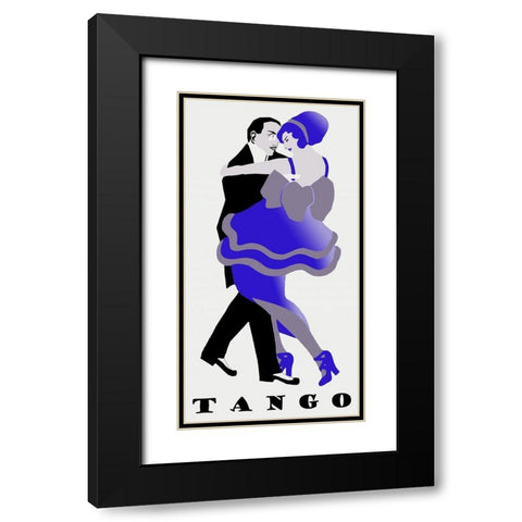 Blue Tango Black Modern Wood Framed Art Print with Double Matting by Vintage Apple Collection