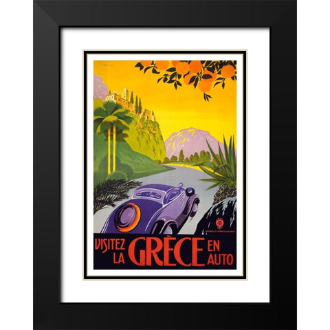 Greece Black Modern Wood Framed Art Print with Double Matting by Vintage Apple Collection