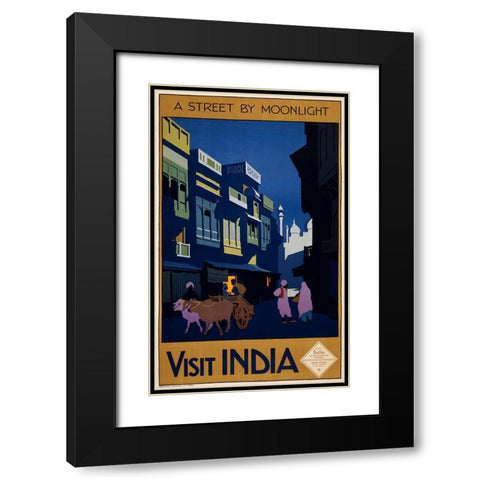 India Black Modern Wood Framed Art Print with Double Matting by Vintage Apple Collection