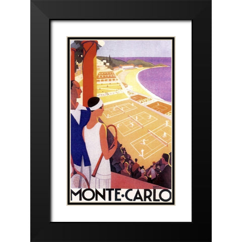 Monte Carlo Tennis Black Modern Wood Framed Art Print with Double Matting by Vintage Apple Collection