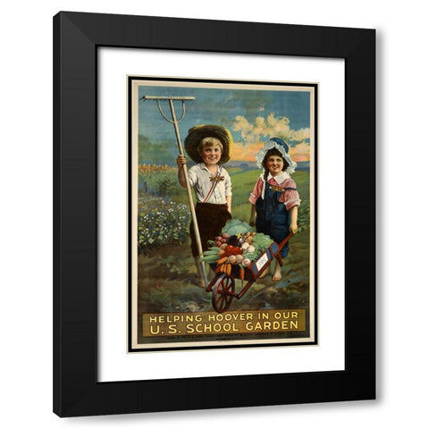 School Garden Black Modern Wood Framed Art Print with Double Matting by Vintage Apple Collection