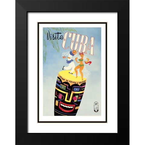 Visite Cuba Black Modern Wood Framed Art Print with Double Matting by Vintage Apple Collection