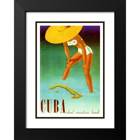 Cuba Ideal Vacation Black Modern Wood Framed Art Print with Double Matting by Vintage Apple Collection