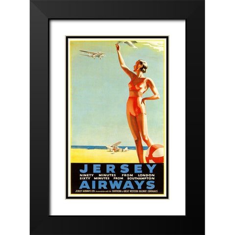 Jersey Airways Great Britain Black Modern Wood Framed Art Print with Double Matting by Vintage Apple Collection