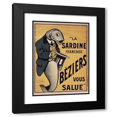 Sardines Black Modern Wood Framed Art Print with Double Matting by Vintage Apple Collection